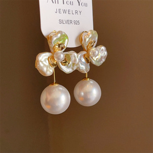 2025年春款花朵大珍珠长耳坠925银针度假风甜美时尚树脂长耳环