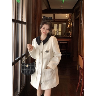 显瘦中长款 裙子 EKOOL含35%羊毛夹棉加厚小香风毛呢连衣裙女秋冬季