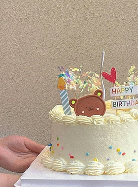 18元包邮】软胶小熊蛋糕装饰插件腮红小熊ins风简约小可爱HBD气球