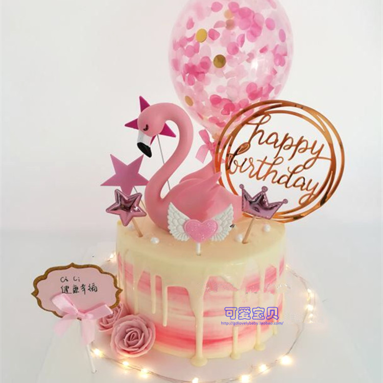 火烈鸟蛋糕装饰 女神浪漫ins风粉色生日装扮 烘焙甜品台 网红摆件
