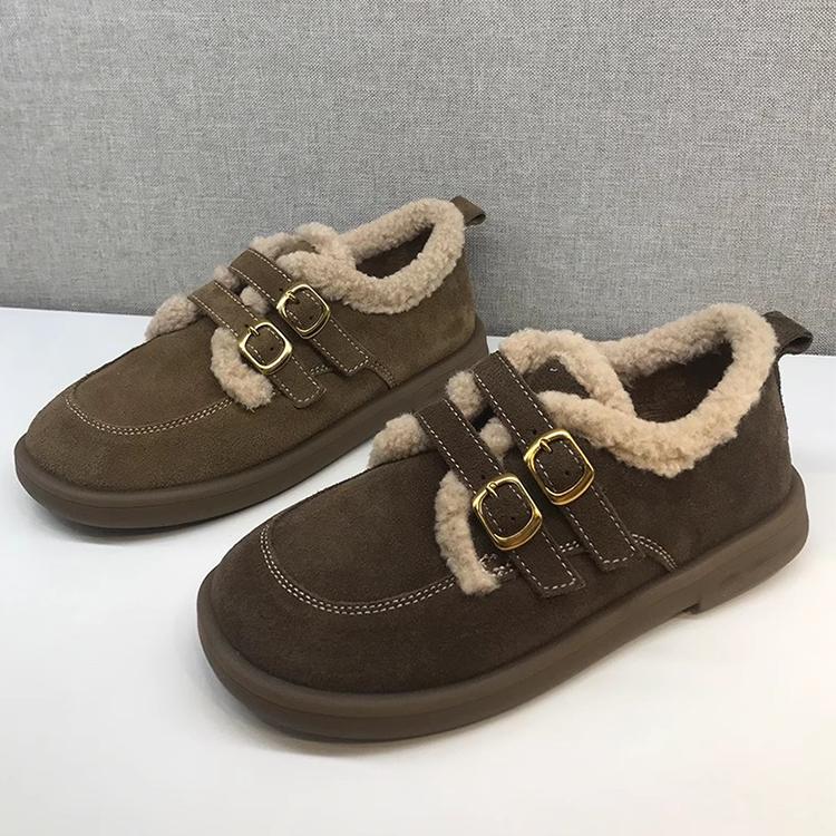 2024冬款欧洲站真皮加绒豆豆鞋