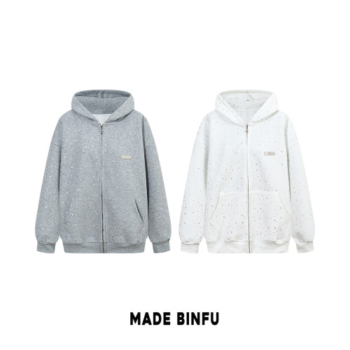 MADE BINFU秋季 满天星五角星开衫连帽卫衣高级感情侣装开衫外套