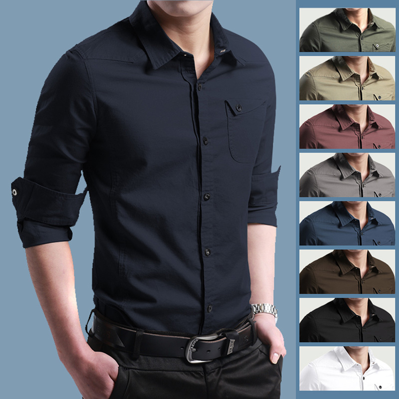 薄款纯色商务休闲男士长袖衬衫