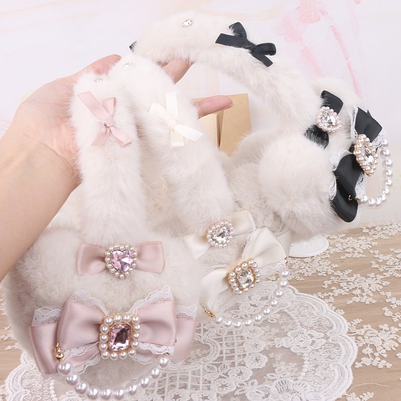BEADS HANDMADE JAPANESE SWEET MINE HAIRY BIG LOVE BOW WARM EAR PROTECTOR EARMUFFS EAR COVER EARMUFFS