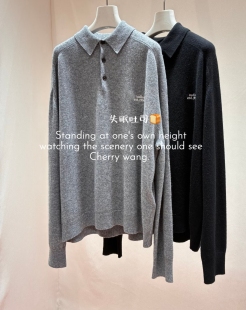 BREAD美丽奴羊毛 宽松毛衣 26早春字母刺绣翻领polo学院风针织长袖