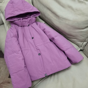 高货冬款薰衣草紫色厚款羽绒服棉质保暖连帽白鸭立领女羽绒服外套