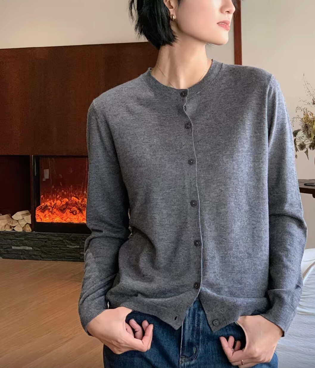 质感优秀100%棉针织开衫女宽松显瘦纯棉针织衫开衫