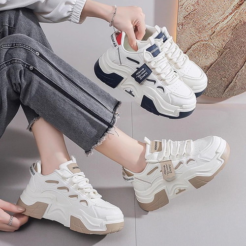 品牌撤柜 百搭浅口不磨脚厚底舒适老爹鞋 圆头乳胶鞋垫板鞋