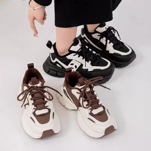 增高运动休闲女鞋 森马撤柜 可爱熊猫图案双色拼接注塑硬底老爹鞋