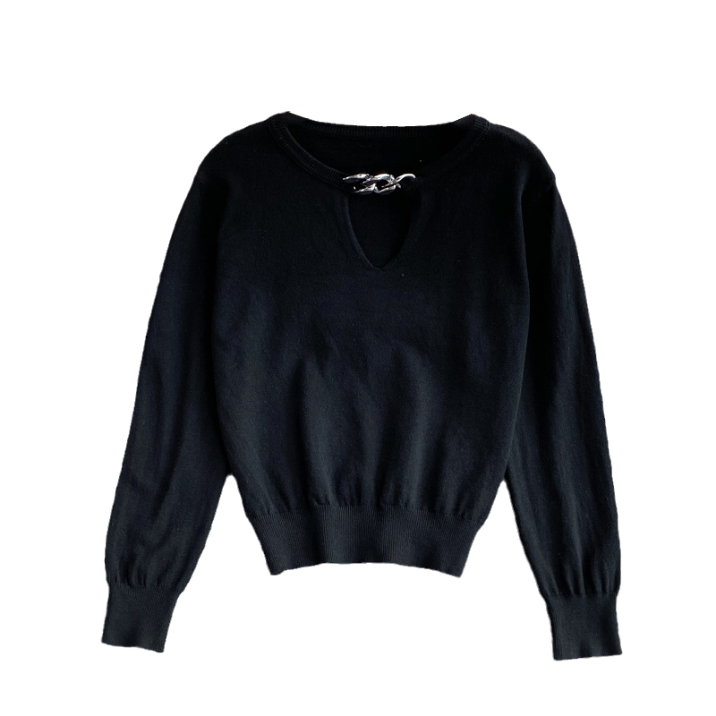 2021 autumn and winter Korean version new design sense chain slim knit sweater foreign style short long sleeve top