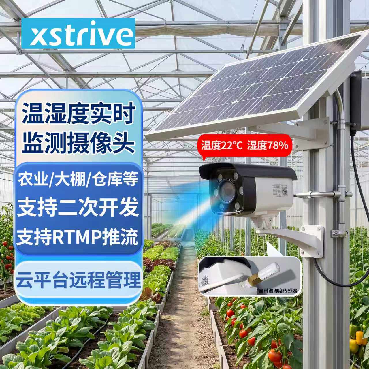 温湿度监控摄像头种植 养殖大棚健身房智能 rtmp推流远程采集农业