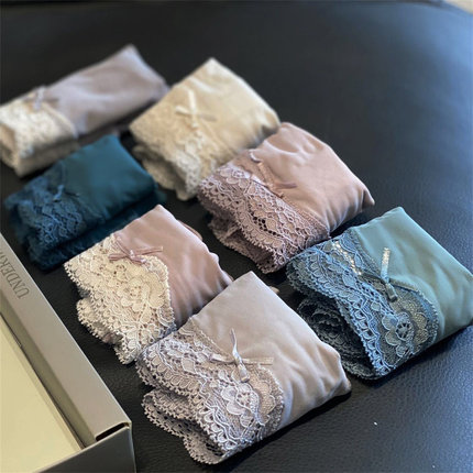 西班牙o家7条莫迪兰女士冰丝无痕中腰蝴蝶结内裤女蕾丝薄款底裤