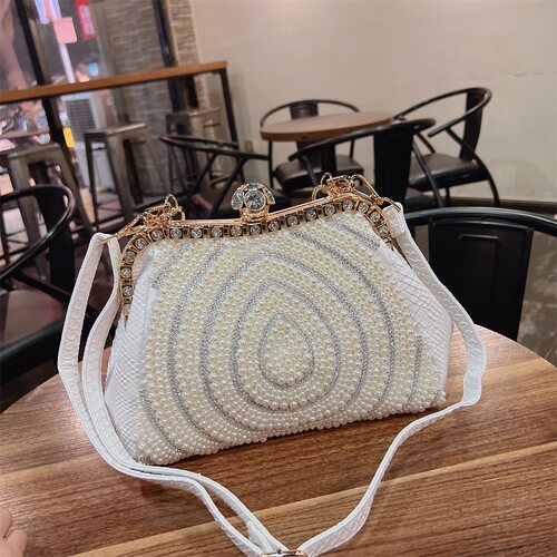单肩包女镶钻链条珍珠小包