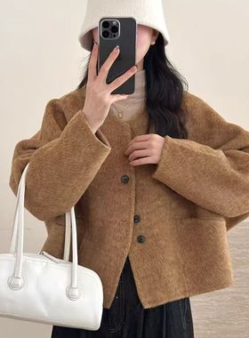 【KAIROS新.】秋冬女短款圆领短外套纯色羊毛小香风外套20288