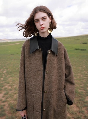 赫本风双面呢羊毛大衣女中长款秋冬宽松显瘦气质羊绒毛呢外套廓形