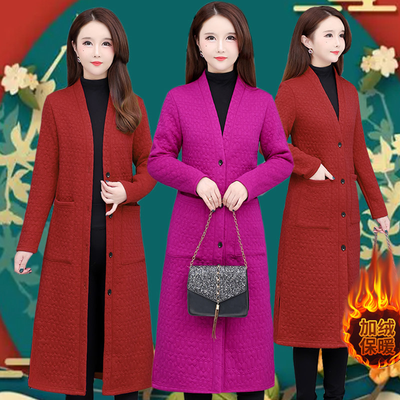 秋冬加绒加厚中老年妈妈大衣过膝复古单排扣外套遮肉显瘦提花风衣,女装/女士精品,风衣,淘宝优惠券,粉丝福利购,淘宝优惠卷