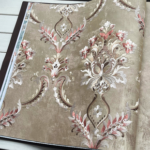 刺绣高档客厅电视高级大马士革AB版 壁布HBS28 欧式 红宝石墙布正品