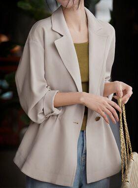 飒帅气场质感醋酸风衣2025春秋新款女装西装领优质七分袖短款外套
