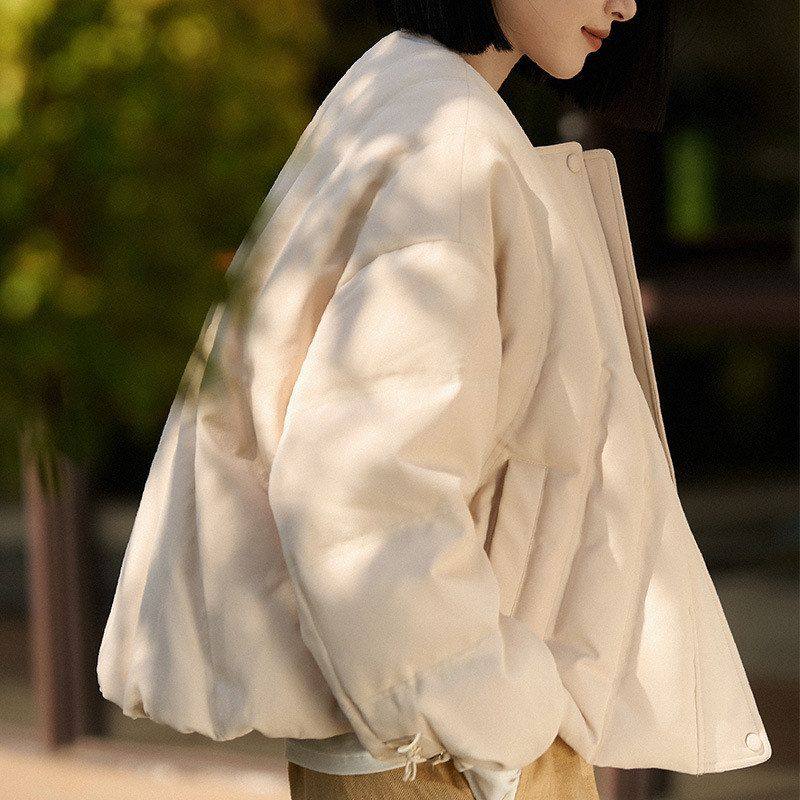 95白鹅绒保暖不臃肿重工绗缝圆领短款羽绒服轻奢鹅绒服冬新款女装