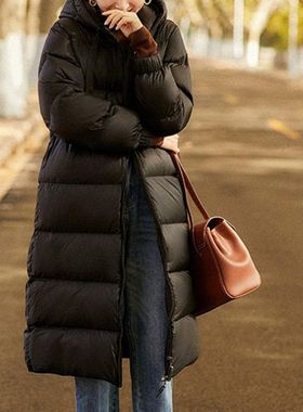 加厚保暖90白鹅绒长款羽绒服 女款高端女装平湖冬装 过膝连帽外套