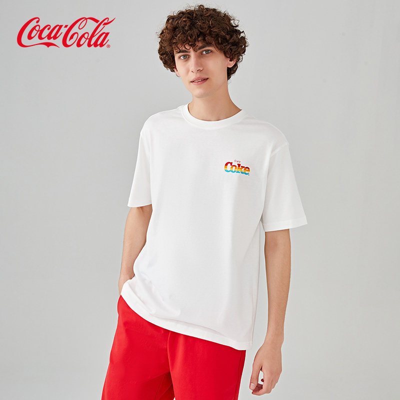 Coca-Cola可口可乐官方短袖T恤夏季小标印花纯棉宽松上衣男女同款