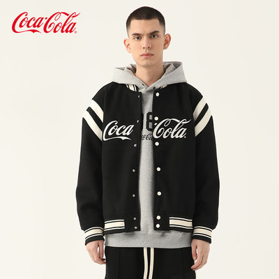 Coca-Cola/可口可乐棒球服男拼接大刺绣LOGO春秋情侣款夹克外套