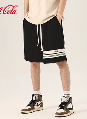 Coca-Cola/可口可乐  休闲短裤男百搭夏季美式潮牌黑色裤子五分裤