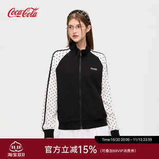Coca-Cola/可口可乐夹克女秋季波点插肩袖韩系显瘦开衫卫衣外套