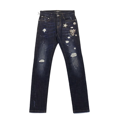 特惠 CALIANI卡里亚尼 秋冬新款牛仔裤 棉质水洗 绣标破洞潮流款