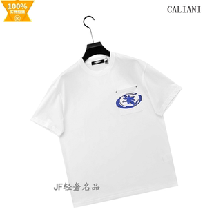 CALIANI卡里亚尼 2026春夏新款圆领短袖T恤衫 棉质彩标 溜肩阔版