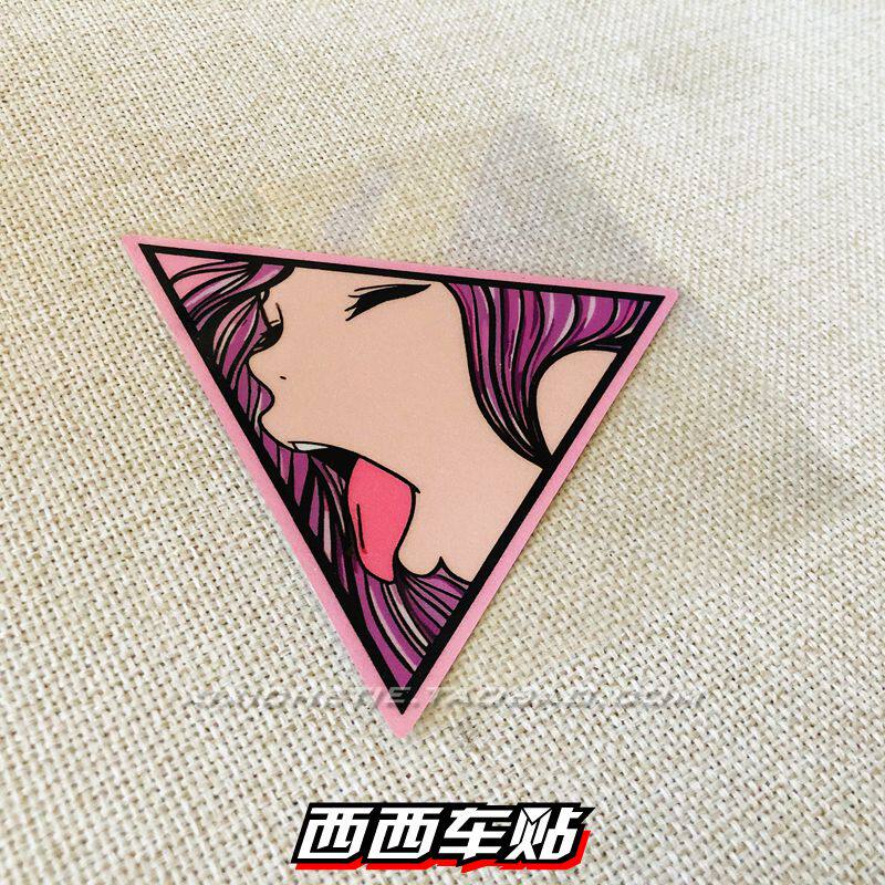 西西车贴个性趣味吐舌头女孩前后挡油箱盖车贴划痕遮挡遮盖反光贴