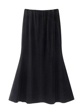 影系の高腰显瘦黑色丝绒半身裙女2025秋新款复古高级感直筒中长裙