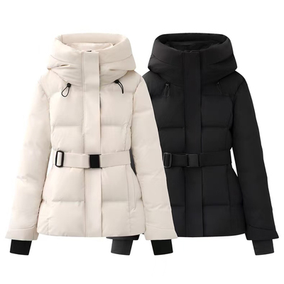 篙货の米白色收腰显瘦连帽三防白鹅绒短款羽绒服外套女2025冬新款