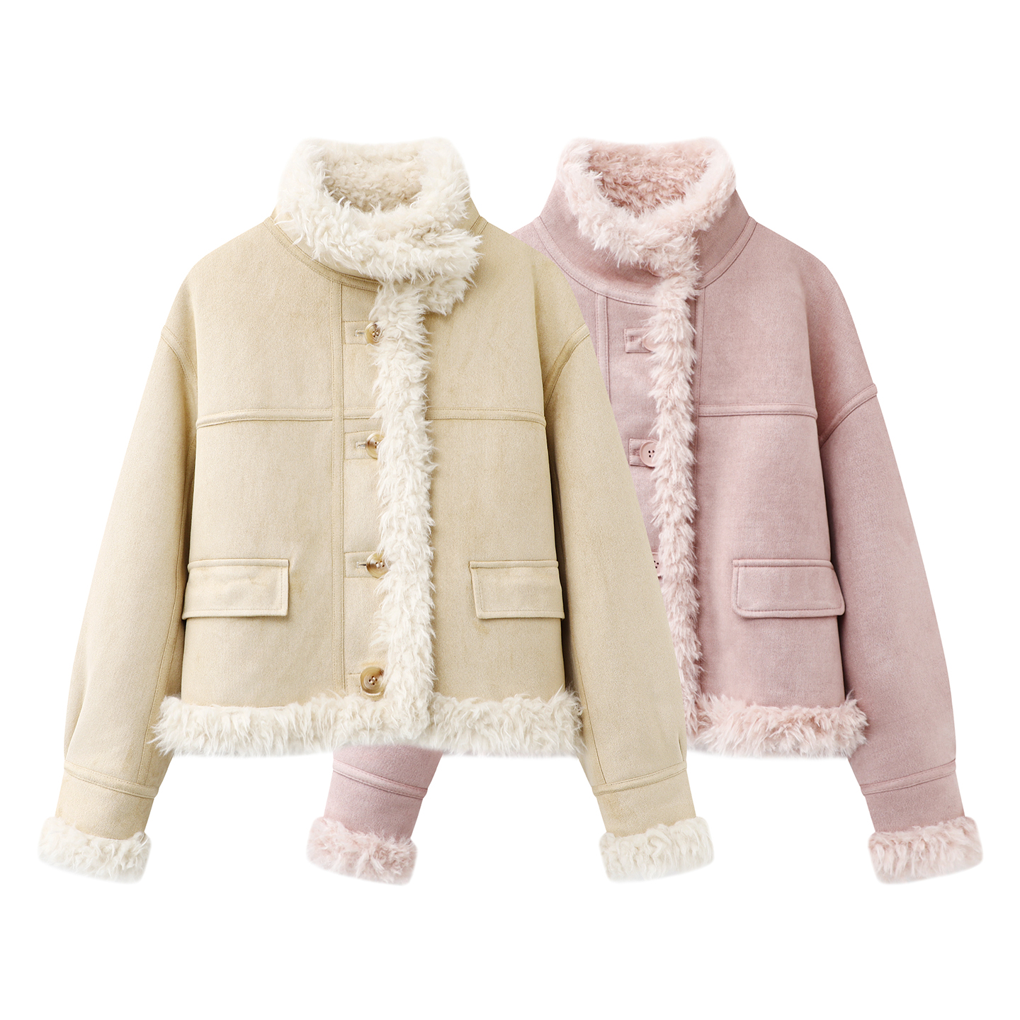 影系の麂皮绒毛领短外套女2025秋冬季新款时尚百搭两面穿毛毛上衣