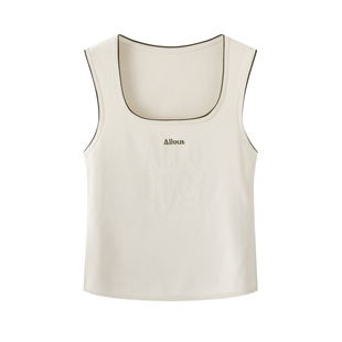 字母印花方领无袖 鸟 百搭修身 新款 针织吊带背心女上衣 2025夏季