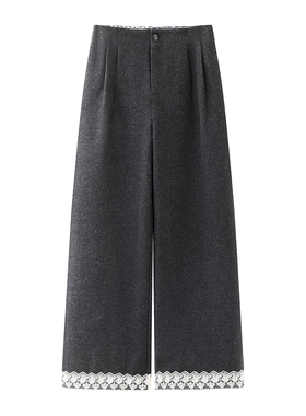 影系の灰色毛呢直筒裤女2025秋冬新款宽松显瘦高腰窄版阔腿西装裤