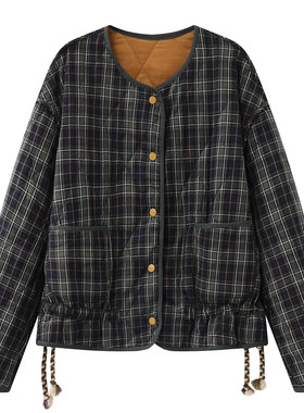 柜900+の两面穿格子小个子棉衣外套女2025冬季新款保暖菱格棉上衣