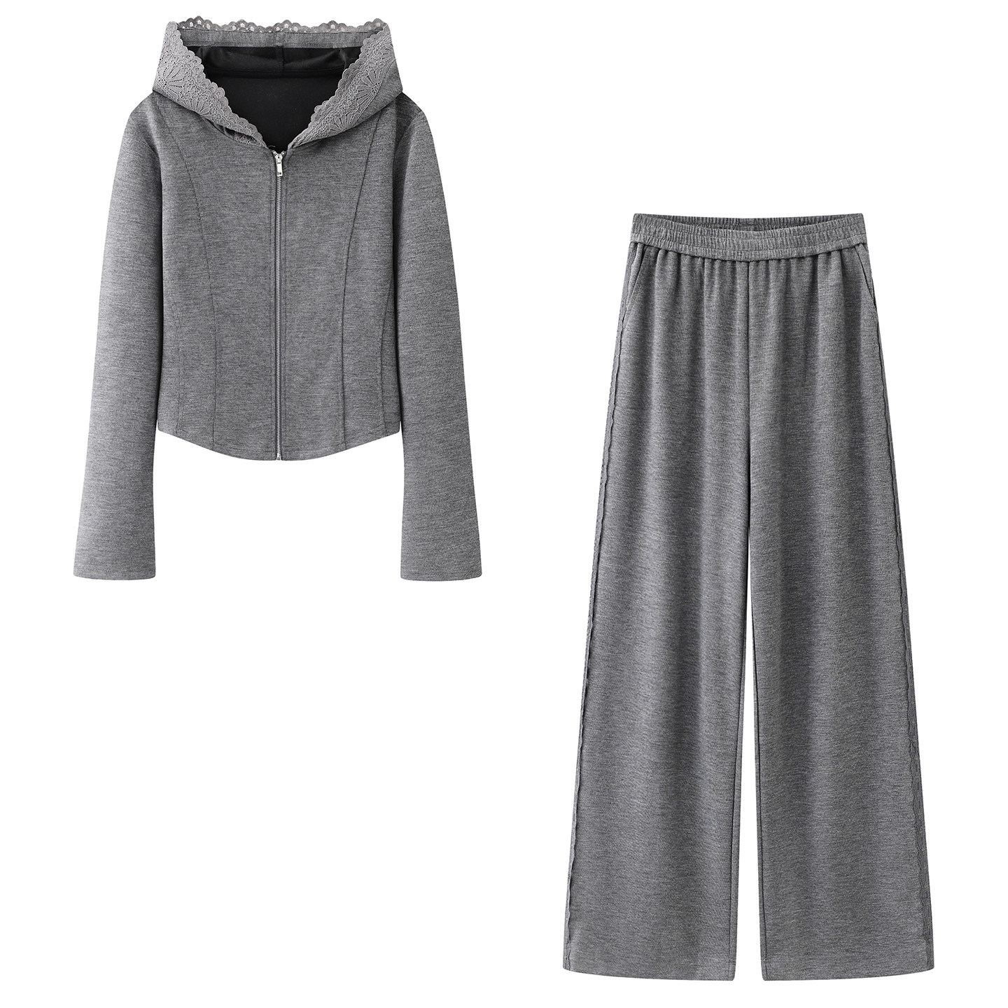 时尚百搭蕾丝连帽卫衣阔腿裤套装女2026春新款运动休闲拼接两件套,女装/女士精品,时尚套装,淘宝优惠券,粉丝福利购,淘宝优惠卷