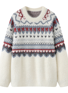 秋系の时尚百搭经典圆领毛针织衫女2025冬季新款复古撞色温暖上衣