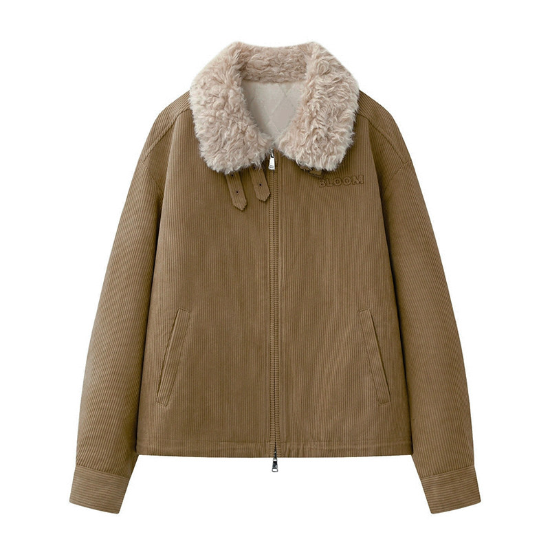 彩系の复古气质翻领灯芯绒棉服女2025秋冬季新款宽松显瘦夹克外套