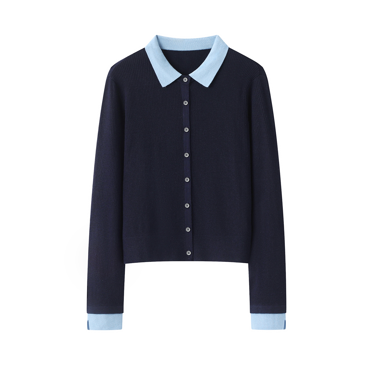 朗系の娃娃领针织衫女2025秋季新款时尚百搭撞色翻领显瘦开衫上衣