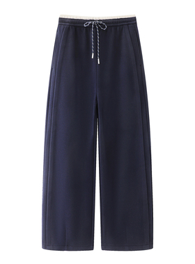 彩系の含羊毛！2025秋冬新款时尚百搭高腰显瘦加绒系带休闲直筒裤