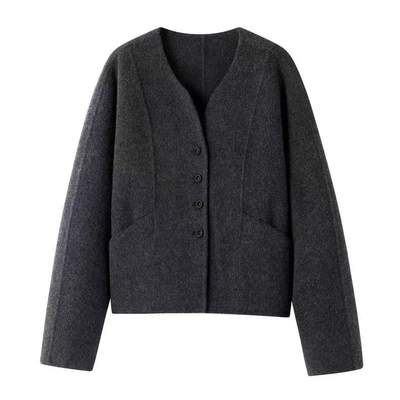 艾系の2025秋冬新款时尚百搭气质休闲宽松显瘦短款双面呢短外套女