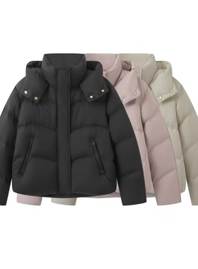 鸟+の2025冬季时尚百搭小个子加厚保暖花苞连帽短款羽绒服外套女
