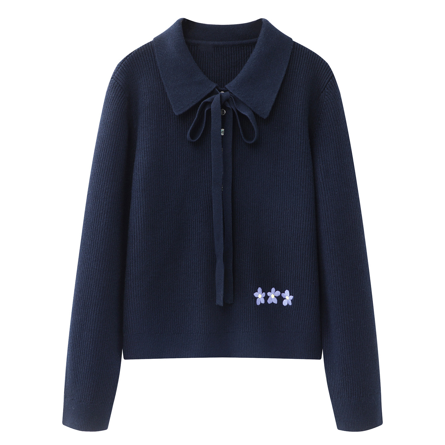 阔系の藏蓝色polo毛衣宽松显瘦针织衫女2025秋冬新款翻领长袖上衣