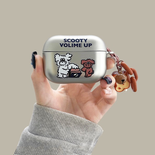 卷毛咖狗书本白狗airpodspro3保护套适用苹果蓝牙耳机壳2代银色3代硅胶pro2日系可爱男女第二代套4代新款软壳