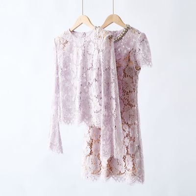 柜货同源！25夏新款丁香紫可露丽气质蕾丝喇叭袖衬衫上衣+连衣裙