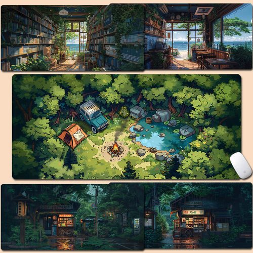 治愈系鼠标垫超大号风景动漫电脑办公电竞游戏键盘定制家用书桌垫
