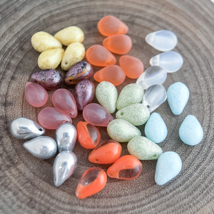 捷克珠6X9mm玻璃珠混色条纹胖水滴珠DIY手工饰品材料散珠玻璃珠串