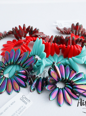 捷克珠产长花瓣珠双孔玻璃珠多色5X16mmDIY手工串珠饰品配件散珠